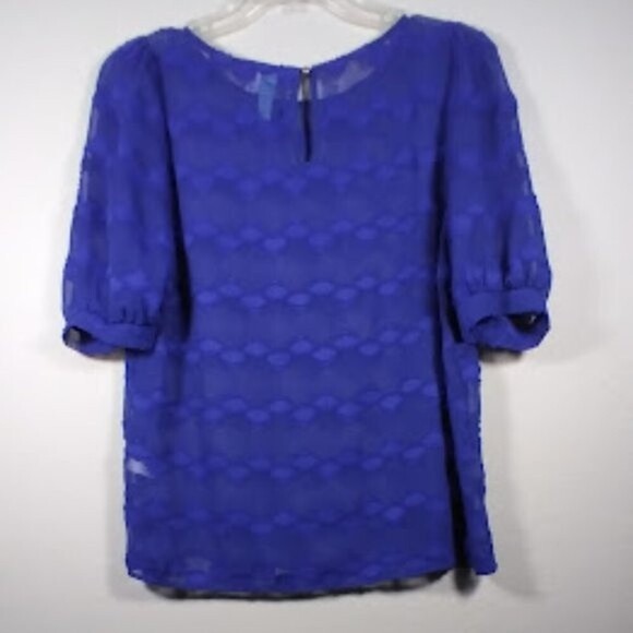 Aina Be Semi Sheer Royal Blue Short Sleeve Peasant Style Blouse Size:S - Picture 11 of 14